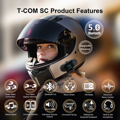 Bluetooth Motorcycle Intercom Helmet Headset Wireless Motorbike Head Interphone LCD Screen FM Earphone