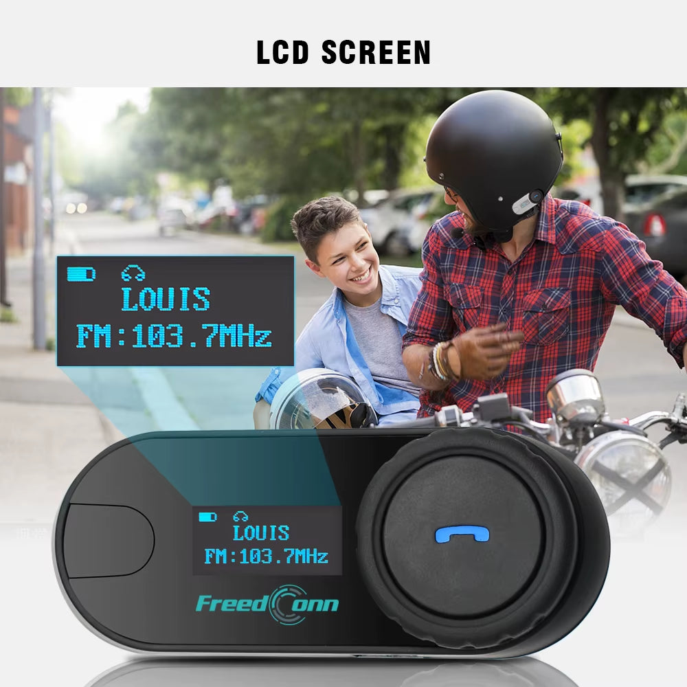 Bluetooth Motorcycle Intercom Helmet Headset Wireless Motorbike Head Interphone LCD Screen FM Earphone