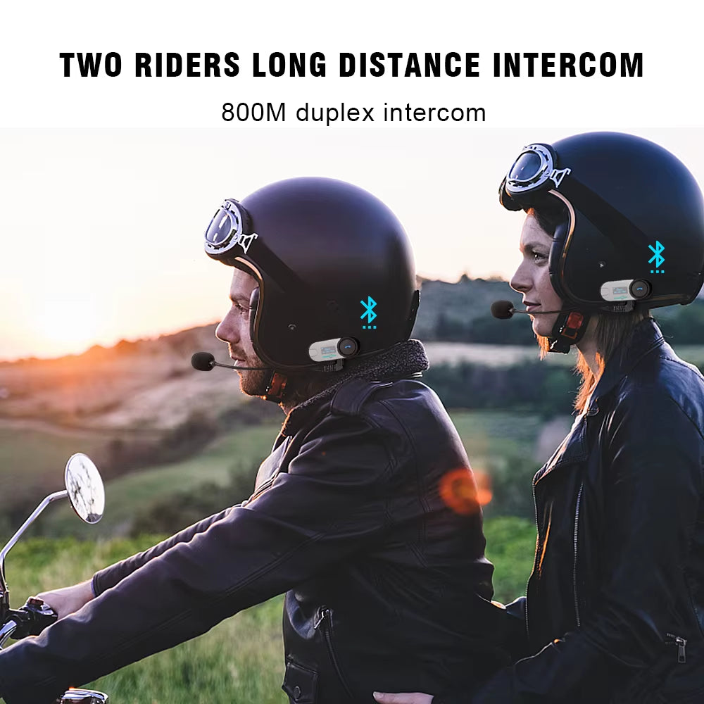 Bluetooth Motorcycle Intercom Helmet Headset Wireless Motorbike Head Interphone LCD Screen FM Earphone